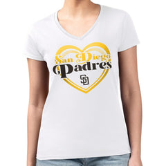 MLB San Diego Padres G-III 4Her by Carl Banks Women's Super-Slim Fit Lightweight Double Heart V-Neck T-Shirt