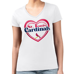 MLB St. Louis Cardinals G-III 4Her by Carl Banks Women's Super-Slim Fit Lightweight Double Heart V-Neck T-Shirt