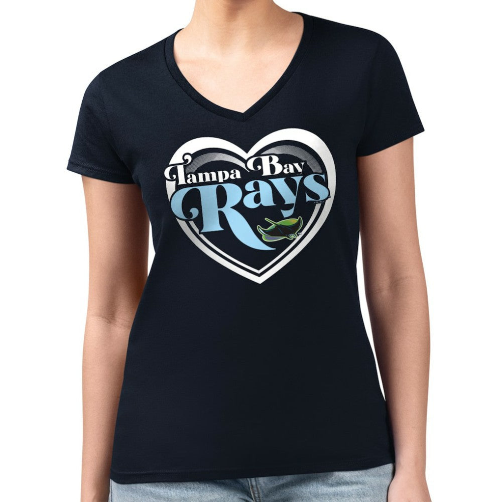 MLB Tampa Bay Rays G-III 4Her by Carl Banks Women's Super-Slim Fit Lightweight Double Heart V-Neck T-Shirt