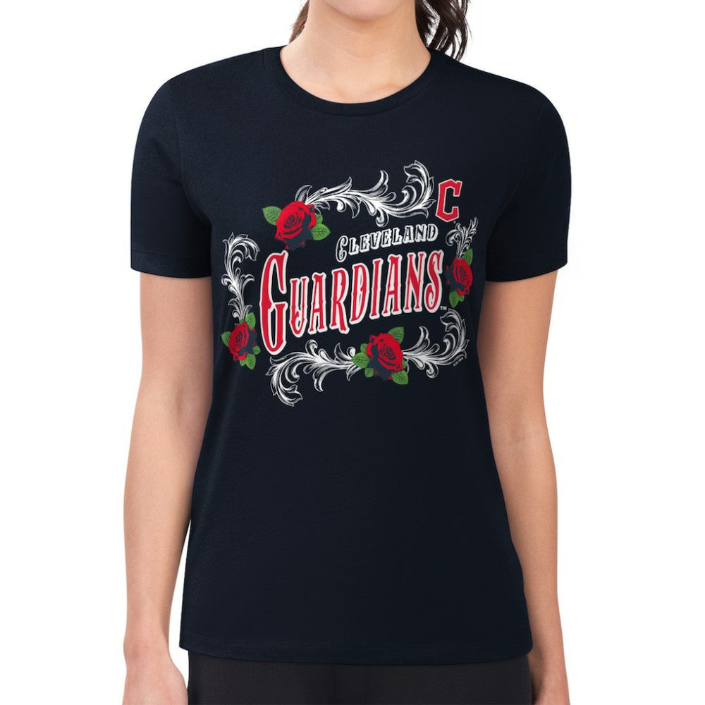 MLB Cleveland Guardians G-III 4Her by Carl Banks Women's Super-Slim Fit Lightweight Retro Roses T-Shirt