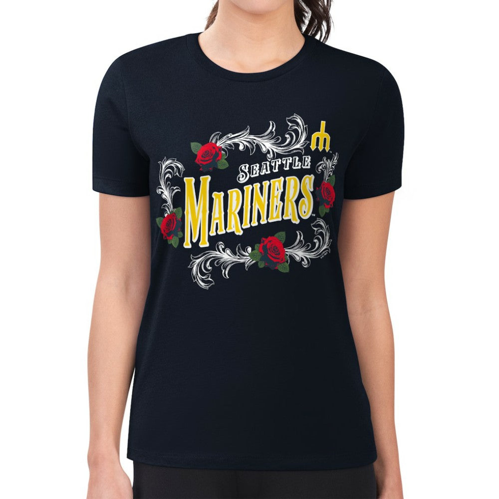 MLB Seattle Mariners G-III 4Her by Carl Banks Women's Super-Slim Fit Lightweight Retro Roses T-Shirt