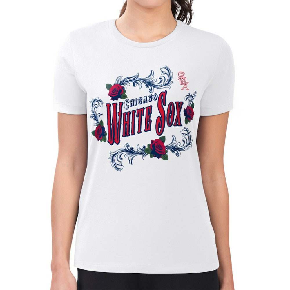 MLB Chicago White Sox G-III 4Her by Carl Banks Women's Super-Slim Fit Lightweight Retro Roses T-Shirt