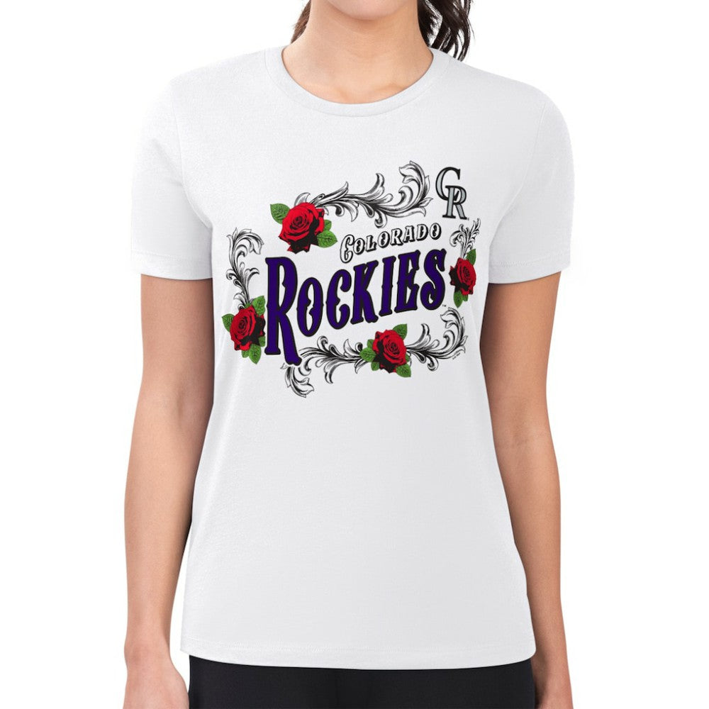 MLB Colorado Rockies G-III 4Her by Carl Banks Women's Super-Slim Fit Lightweight Retro Roses T-Shirt