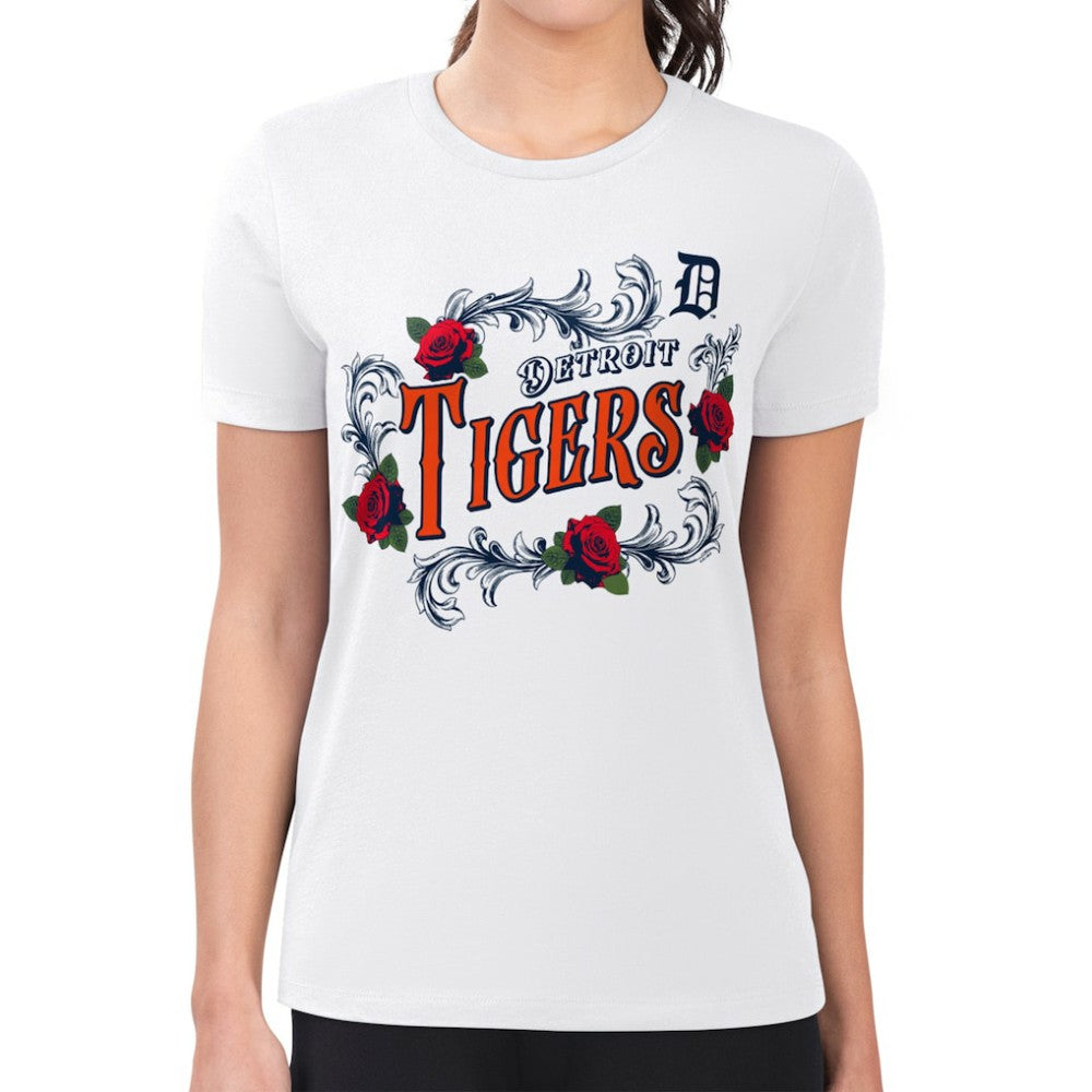MLB Detroit Tigers G-III 4Her by Carl Banks Women's Super-Slim Fit Lightweight Retro Roses T-Shirt