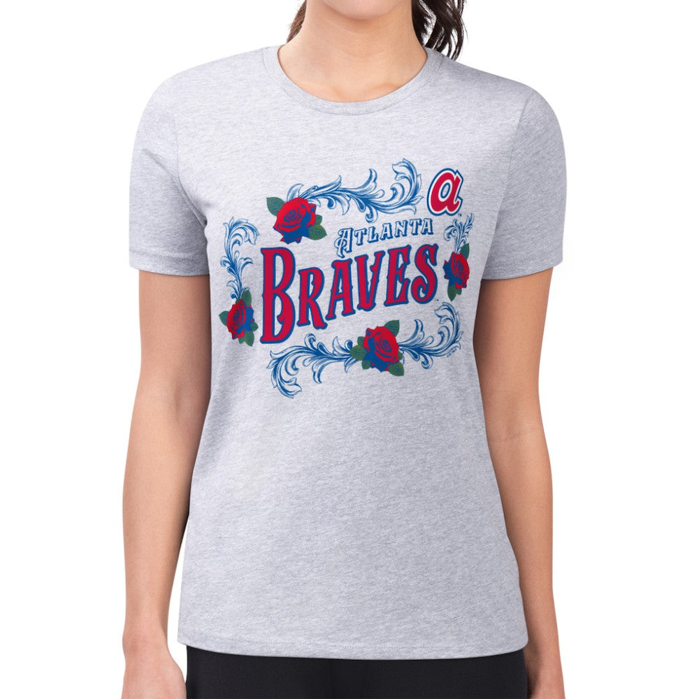 MLB Atlanta Braves G-III 4Her by Carl Banks Women's Super-Slim Fit Lightweight Retro Roses T-Shirt