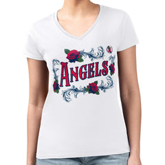 MLB Los Angeles Angels G-III 4Her by Carl Banks Women's Super-Slim Fit Lightweight Retro Roses V-Neck T-Shirt