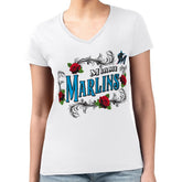 MLB Miami Marlins G-III 4Her by Carl Banks Women's Super-Slim Fit Lightweight Retro Roses V-Neck T-Shirt