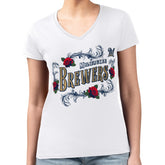 MLB Milwaukee Brewers G-III 4Her by Carl Banks Women's Super-Slim Fit Lightweight Retro Roses V-Neck T-Shirt