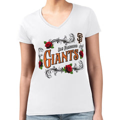 MLB San Francisco Giants G-III 4Her by Carl Banks Women's Super-Slim Fit Lightweight Retro Roses V-Neck T-Shirt