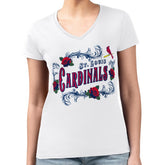 MLB St. Louis Cardinals G-III 4Her by Carl Banks Women's Super-Slim Fit Lightweight Retro Roses V-Neck T-Shirt