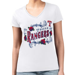 MLB Texas Rangers G-III 4Her by Carl Banks Women's Super-Slim Fit Lightweight Retro Roses V-Neck T-Shirt