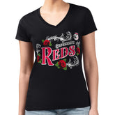 MLB Cincinnati Reds G-III 4Her by Carl Banks Women's Super-Slim Fit Lightweight Retro Roses V-Neck T-Shirt