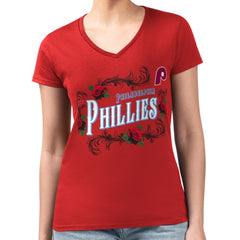 MLB Philadelphia Phillies G-III 4Her by Carl Banks Women's Super-Slim Fit Lightweight Retro Roses V-Neck T-Shirt