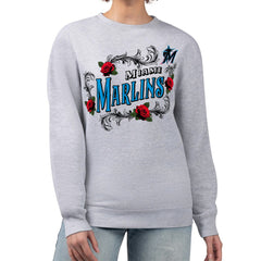MLB Miami Marlins G-III 4Her by Carl Banks Women's Retro Roses Fleece Pullover Sweatshirt
