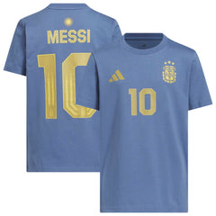 Lionel Messi Argentina National Team Youth Name & Number T-Shirt - Adidas Blue