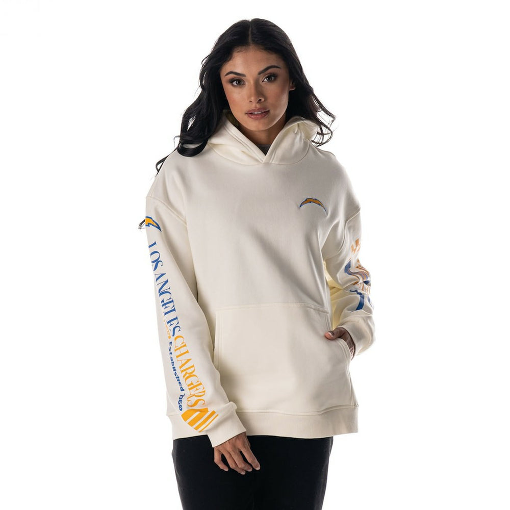 The Wild Collective Unisex Stacked Graphic Sleeve Fleece Hoodie - Los Angeles Chargers