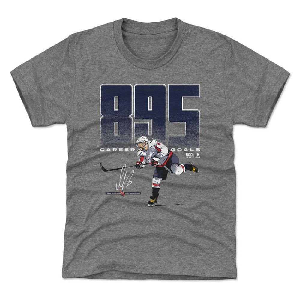 NHL Gray Alexander Ovechkin Washington Capitals 500 Level Youth NHL All-Time Leading Goal Scorer Bold T-Shirt