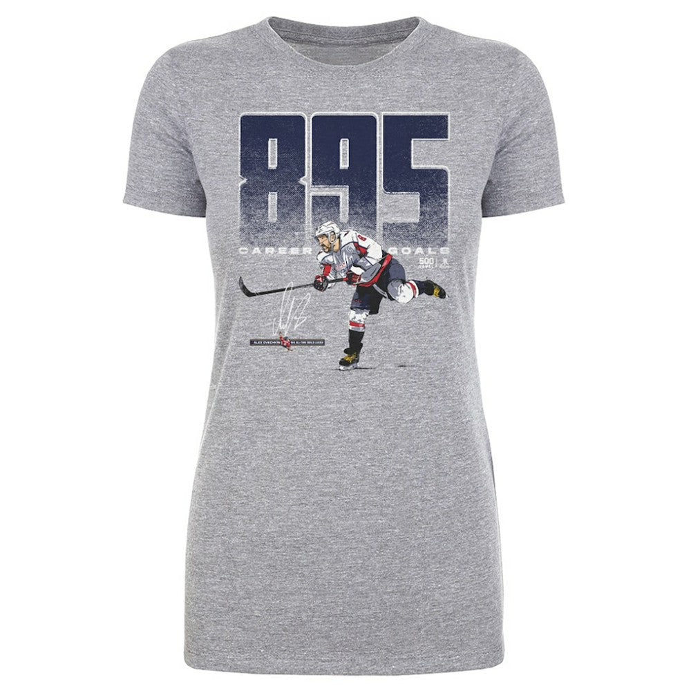 NHL Heather Gray Alexander Ovechkin Washington Capitals 500 Level Women's NHL All-Time Leading Goal Scorer Bold T-Shirt