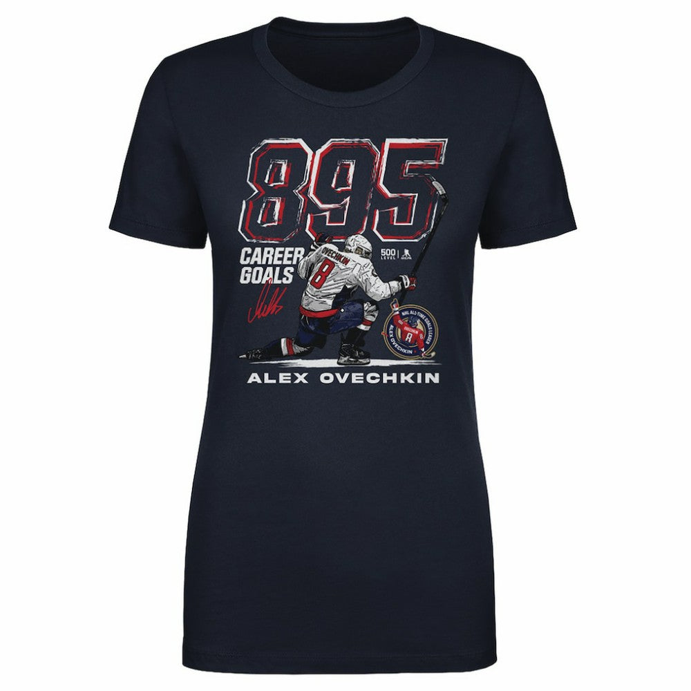 NHL Navy Alexander Ovechkin Washington Capitals 500 Level Women's NHL All-Time Leading Goal Scorer Grunge T-Shirt