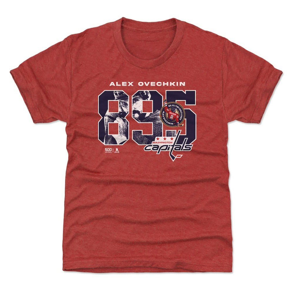 NHL Red Alexander Ovechkin Washington Capitals 500 Level Youth NHL All-Time Leading Goal Scorer Overlay T-Shirt