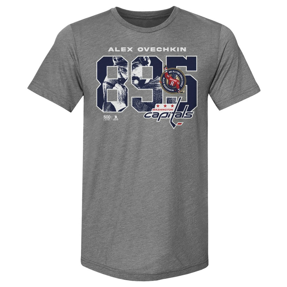 NHL Gray Alexander Ovechkin Washington Capitals 500 Level NHL All-Time Leading Goal Scorer Tri-Blend Overlay T-Shirt