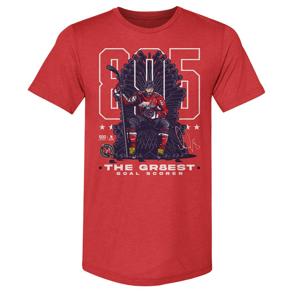 NHL Red Alexander Ovechkin Washington Capitals 500 Level NHL All-Time Leading Goal Scorer Tri-Blend Throne T-Shirt