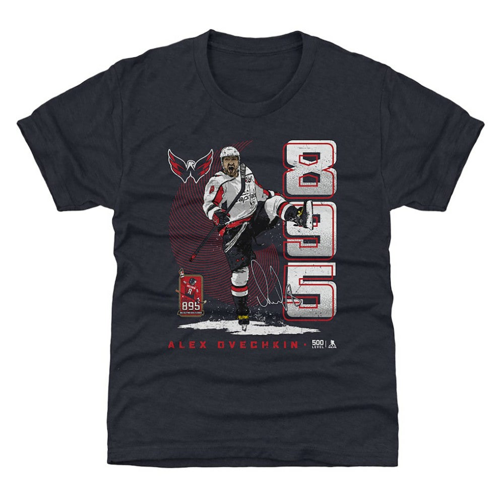 NHL Navy Alexander Ovechkin Washington Capitals 500 Level Youth NHL All-Time Leading Goal Scorer Vertical T-Shirt