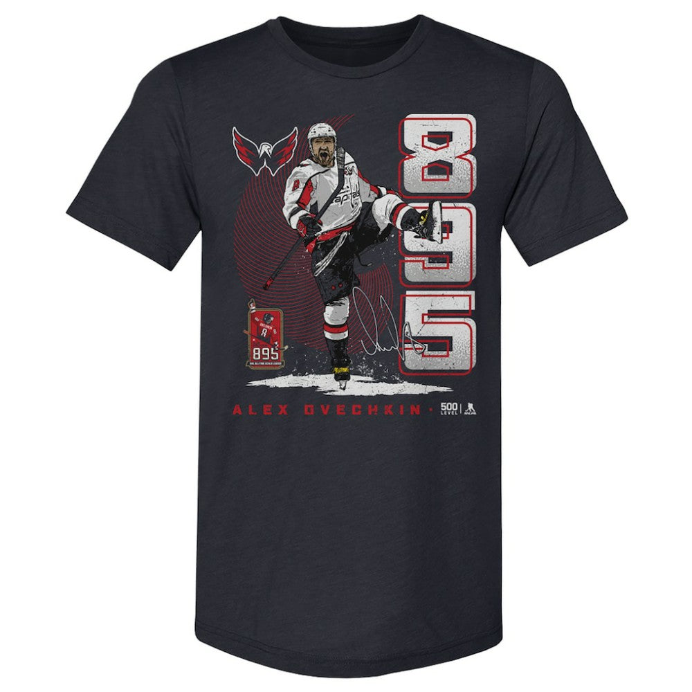 NHL Navy Alexander Ovechkin Washington Capitals 500 Level NHL All-Time Leading Goal Scorer Tri-Blend Vertical T-Shirt