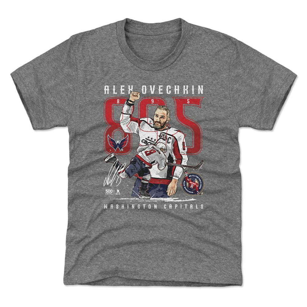 NHL Gray Alexander Ovechkin Washington Capitals 500 Level Youth NHL All-Time Leading Goal Scorer The Shot T-Shirt