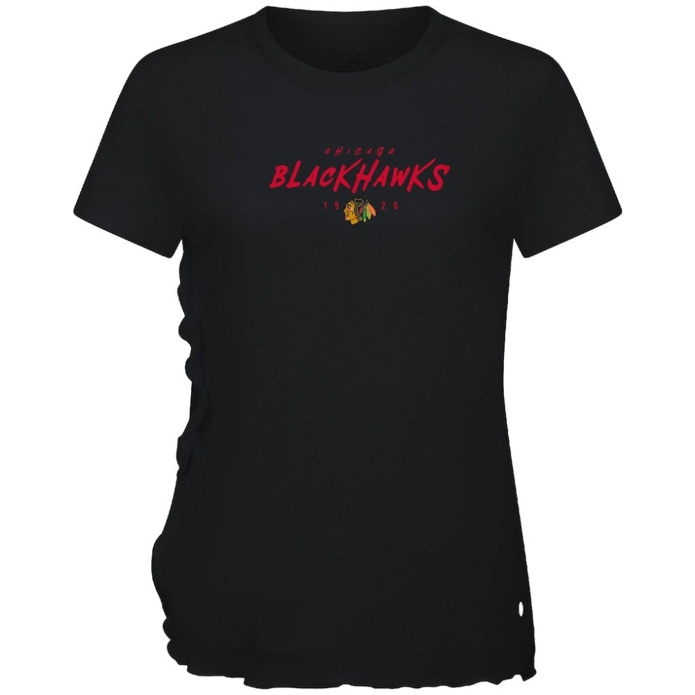 NHL Black Chicago Blackhawks Levelwear Women's Airflow Scratched T-Shirt