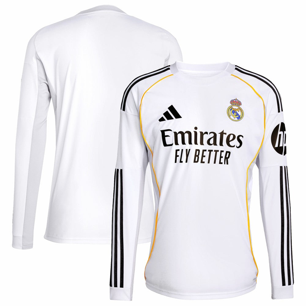Real Madrid 2025/26 Home Replica Long Sleeve Jersey - Adidas White