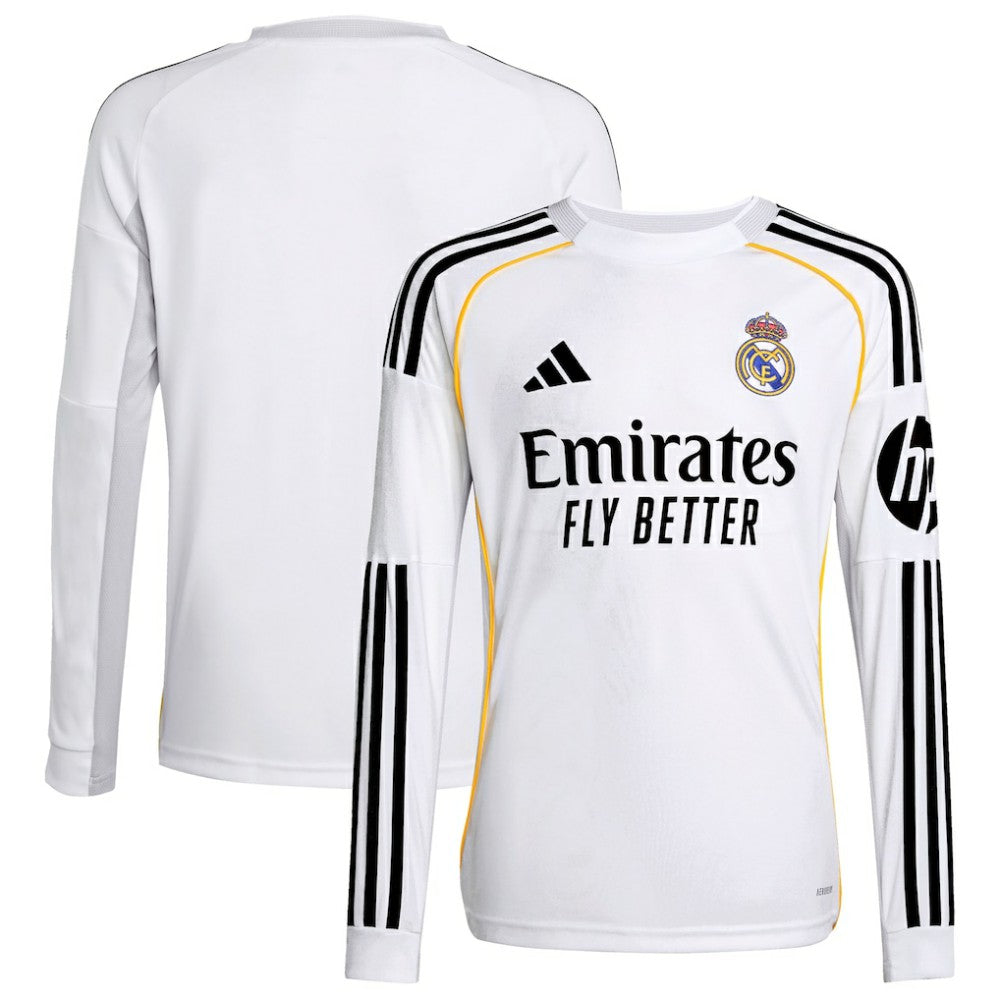 Real Madrid Youth 2025/26 Home Replica Long Sleeve Jersey - Adidas White