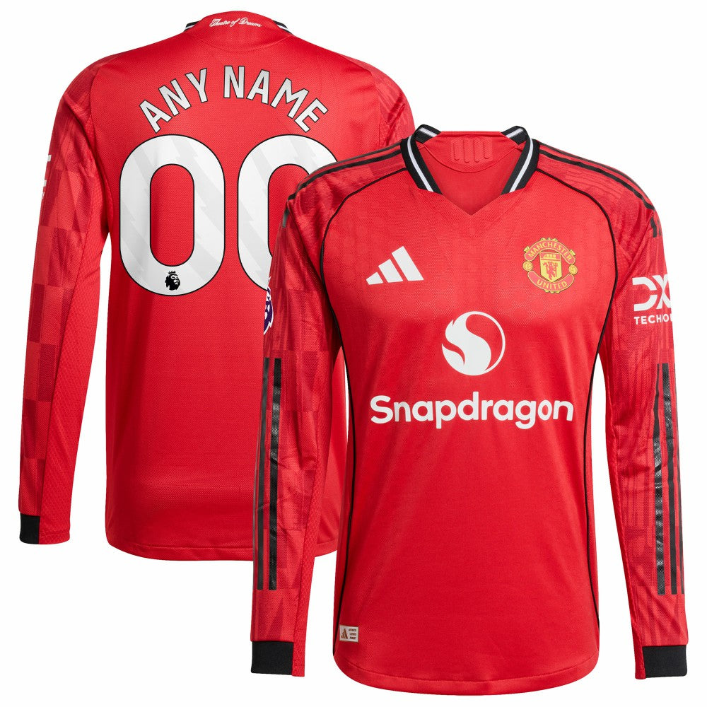 Manchester United Home 2025/26 Custom Long Sleeve Jersey - Adidas Red