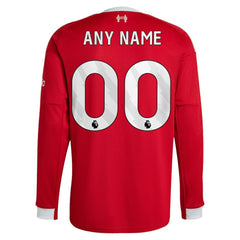 Liverpool 2025/26 Home Custom Replica Long Sleeve Jersey - Adidas Red