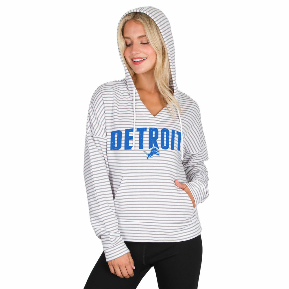 Concepts Sport Women's Liftoff Striped V-Neck Hoodie - Detroit Lions
