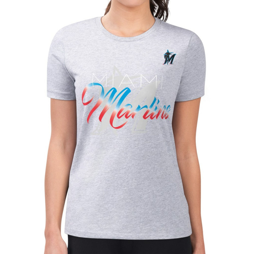 MLB Miami Marlins G-III 4Her by Carl Banks Women's Super-Slim Fit Lightweight Shadow Logo Graphic T-Shirt