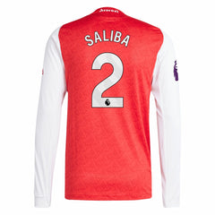William Saliba Arsenal 2025/26 Home Long Sleeve Player Jersey - Adidas Red