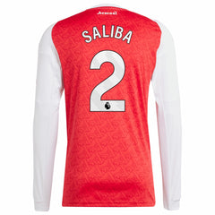William Saliba Arsenal 2025/26 Home Replica Long Sleeve Player Jersey - Adidas Red