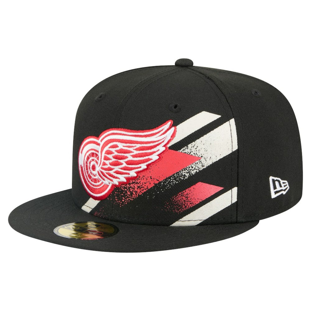 NHL Black Detroit Red Wings New Era Faded Lines 59FIFTY Fitted Hat