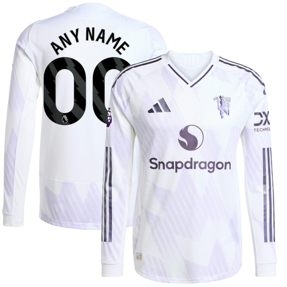 Manchester United 2025/26 Away Long Sleeve Custom Jersey - Adidas White