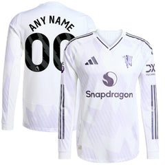 Manchester United 2025/26 Away Long Sleeve Custom Jersey - Adidas White