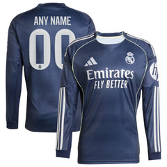 Real Madrid 2025/26 Away Long Sleeve Replica Custom Jersey - Adidas Blue