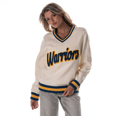 NBA Golden State Warriors The Wild Collective Women's Jacquard V-Neck Sweater sale