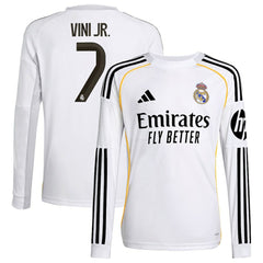 Vini Jr. Real Madrid Youth 2025/26 Home Replica Long Sleeve Jersey - Adidas White