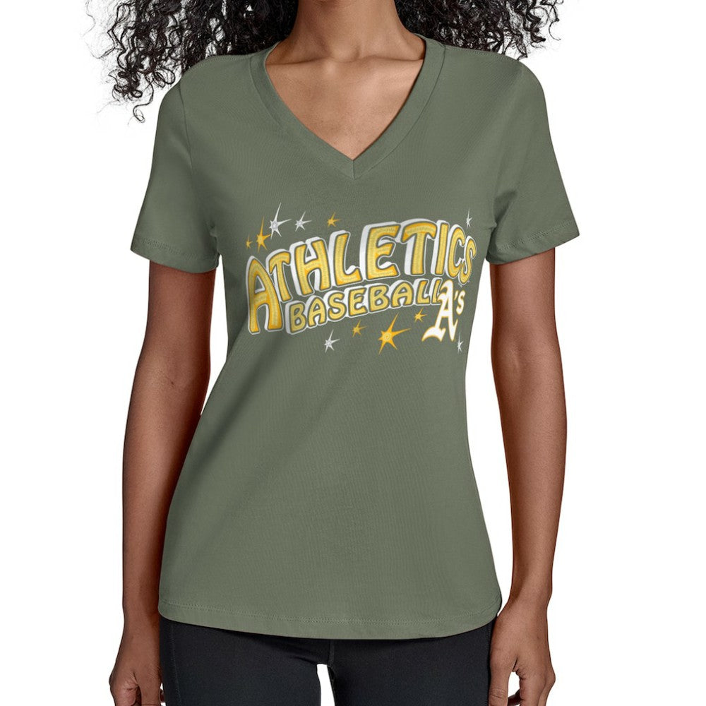 MLB Athletics Starter Women's Fireworks Team Name V-Neck T-Shirt