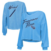 Cameron Ward Majestic Threads Women's Name & Number Off-Shoulder Script Cropped Long Sleeve Relaxed V-Neck T-Shirt - Tennessee Titans