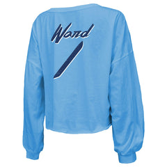 Cameron Ward Majestic Threads Women's Name & Number Off-Shoulder Script Cropped Long Sleeve Relaxed V-Neck T-Shirt - Tennessee Titans