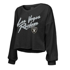 Ashton Jeanty Majestic Threads Women's Name & Number Off-Shoulder Script Cropped Long Sleeve Relaxed V-Neck T-Shirt - Las Vegas Raiders