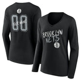 NBA Brooklyn Nets Women's Hustle Custom Long Sleeve V-Neck T-Shirt