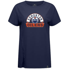 NHL Navy Edmonton Oilers Levelwear Women's Influx Banner Arch T-Shirt
